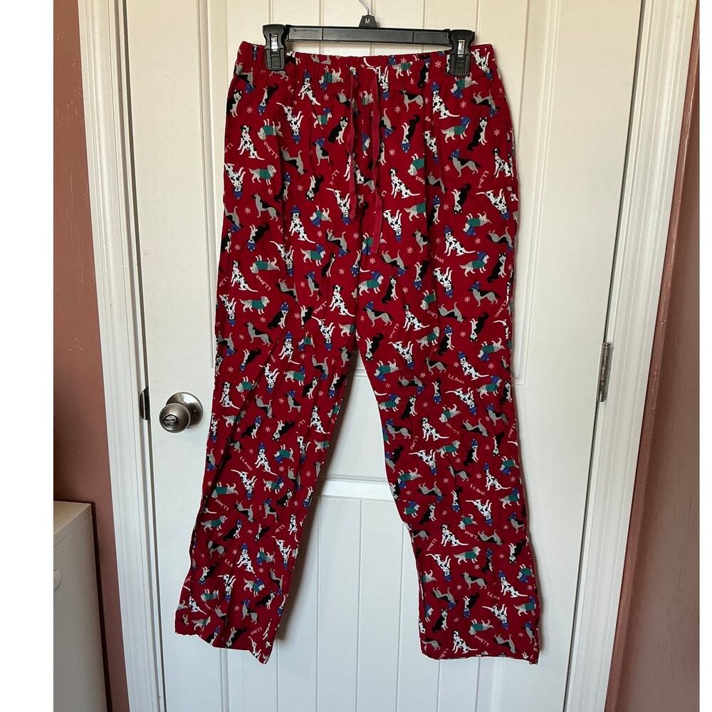 L.L.Bean Flannel Dogs with Hats Sweatpants Small Red